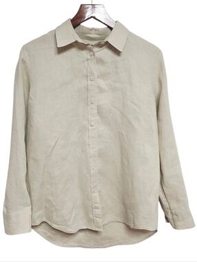 Quince 100% Linen Relaxed Button Down Shirt Driftwood Tan Unisex Small